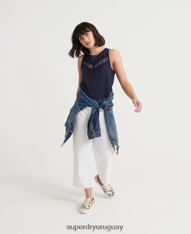 uy Superdry mujer top sin mangas con encaje chevron Armada DT2N8Z3086 ropa