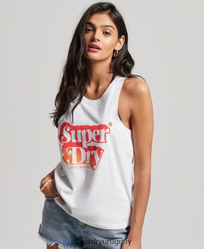 uy Superdry mujer top sin mangas vintage shadow blanco DT2N8Z2216 ropa