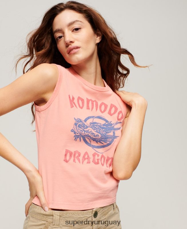 uy Superdry x Komodo mujer camiseta clásica de dragón coral DT2N8Z2116 ropa