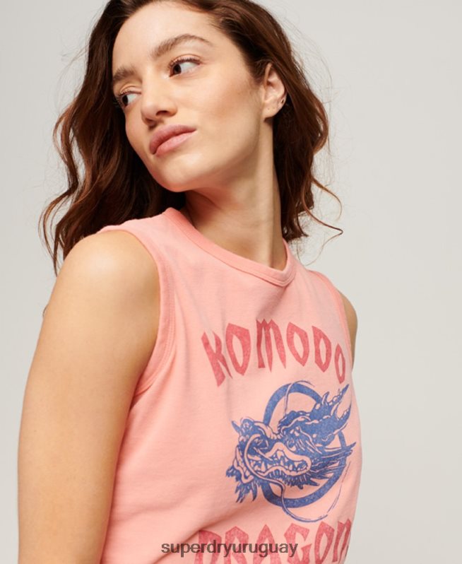 uy Superdry x Komodo mujer camiseta clásica de dragón coral DT2N8Z2116 ropa