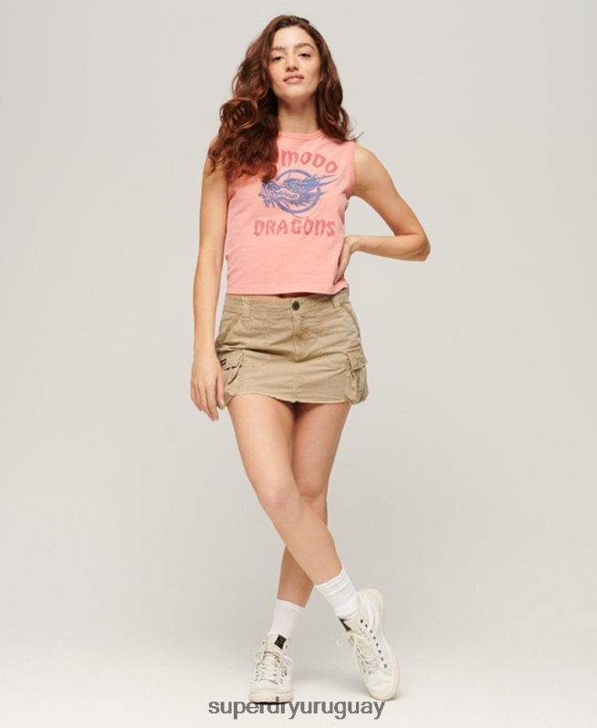 uy Superdry x Komodo mujer camiseta clásica de dragón coral DT2N8Z2116 ropa