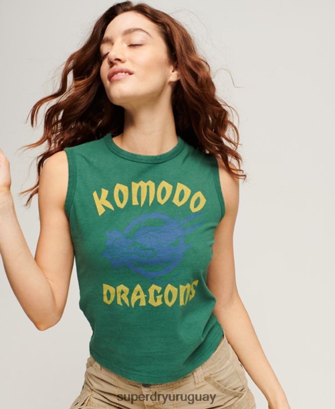 uy Superdry x Komodo mujer camiseta clásica de dragón verde DT2N8Z2097 ropa