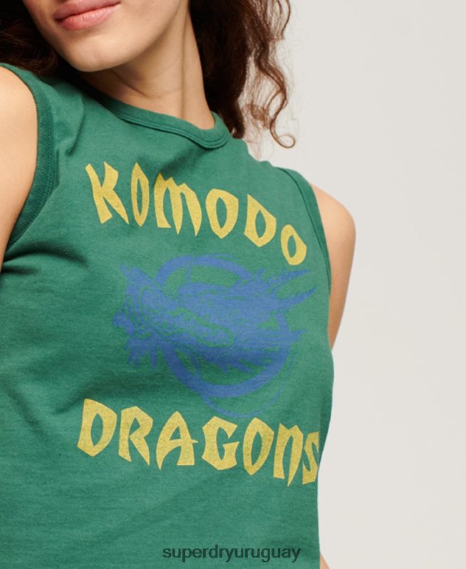 uy Superdry x Komodo mujer camiseta clásica de dragón verde DT2N8Z2097 ropa