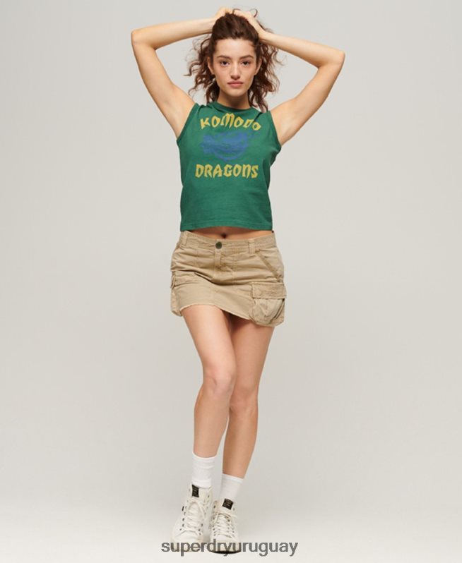 uy Superdry x Komodo mujer camiseta clásica de dragón verde DT2N8Z2097 ropa