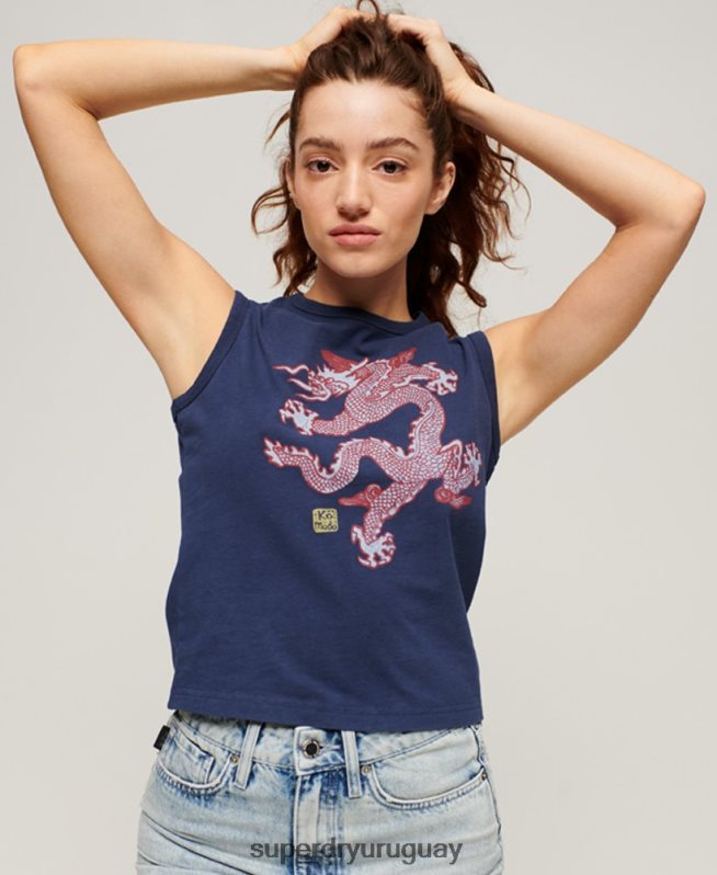uy Superdry x Komodo mujer parte superior del chaleco de la vendimia Armada DT2N8Z2164 ropa