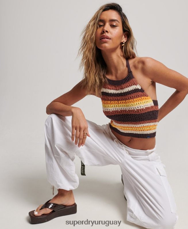 uy Superdry mujer blusa sin mangas de ganchillo marrón DT2N8Z2873 ropa
