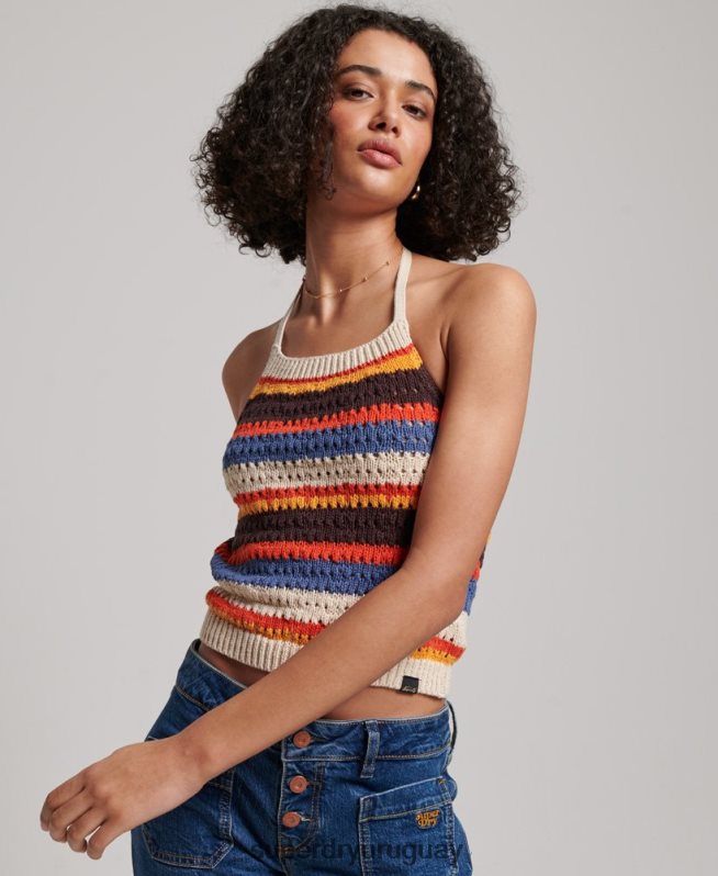 uy Superdry mujer blusa sin mangas de ganchillo marrón DT2N8Z2876 ropa