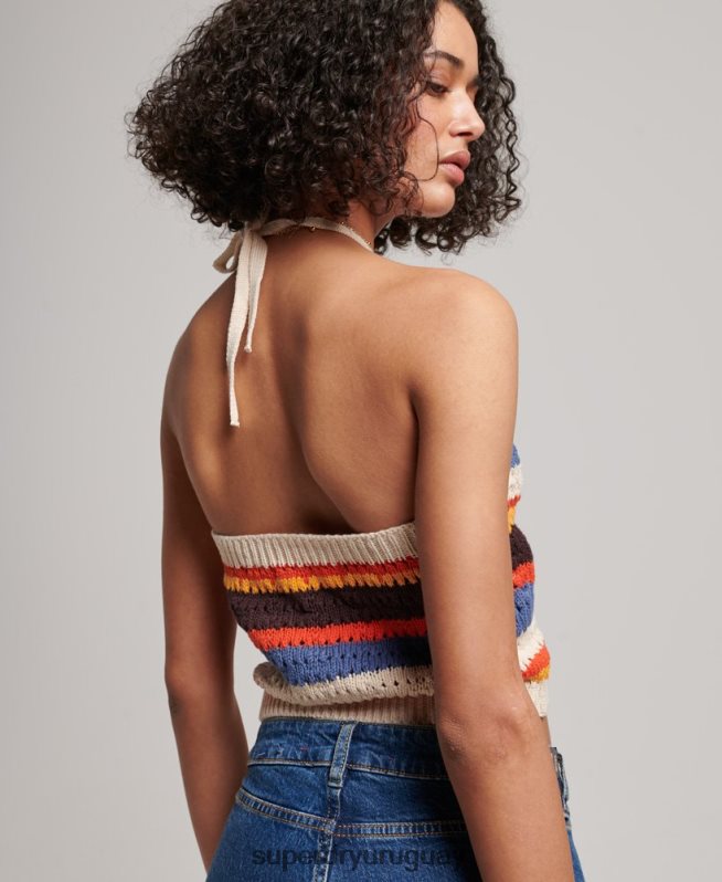 uy Superdry mujer blusa sin mangas de ganchillo marrón DT2N8Z2876 ropa