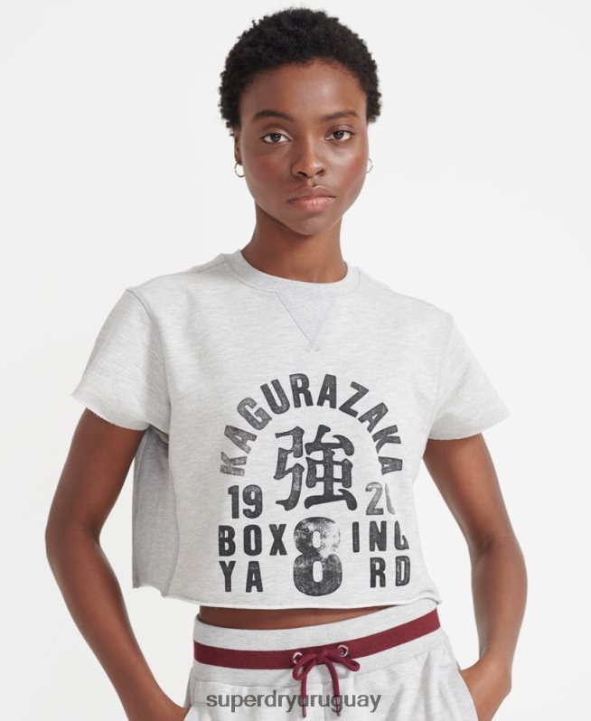 uy Superdry mujer camiseta de entrenamiento de boxeo recortada gris DT2N8Z6014 ropa