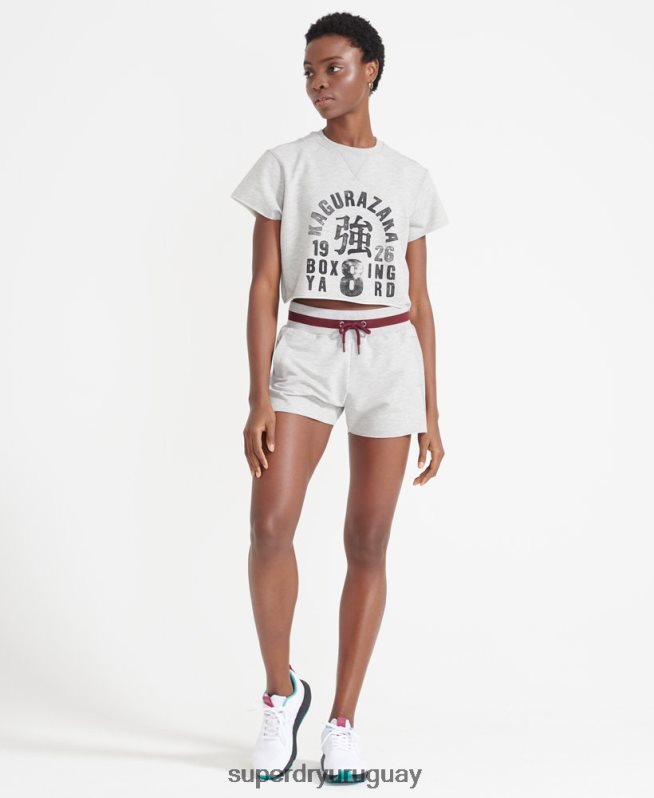 uy Superdry mujer camiseta de entrenamiento de boxeo recortada gris DT2N8Z6014 ropa