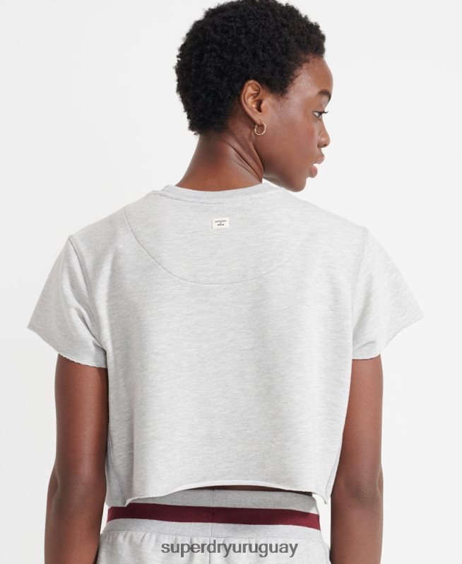 uy Superdry mujer camiseta de entrenamiento de boxeo recortada gris DT2N8Z6014 ropa