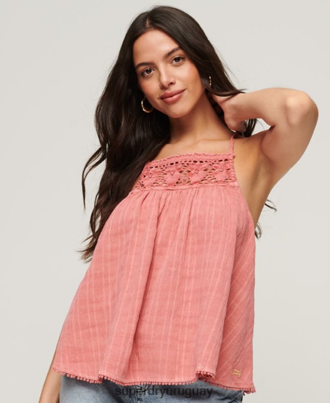 uy Superdry mujer camiseta halter vintage rosa DT2N8Z2877 ropa