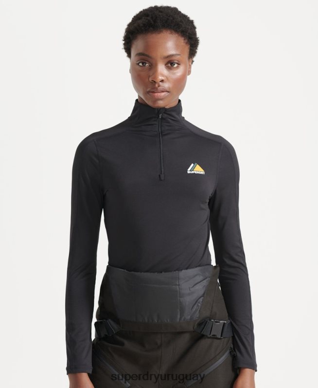 uy Superdry mujer camiseta interior con media cremallera negro DT2N8Z3041 ropa
