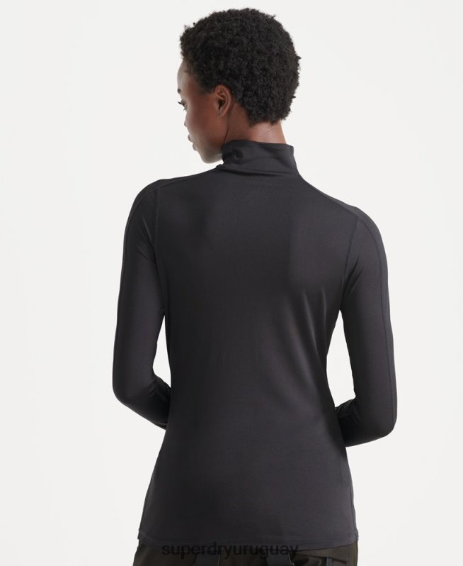 uy Superdry mujer camiseta interior con media cremallera negro DT2N8Z3041 ropa