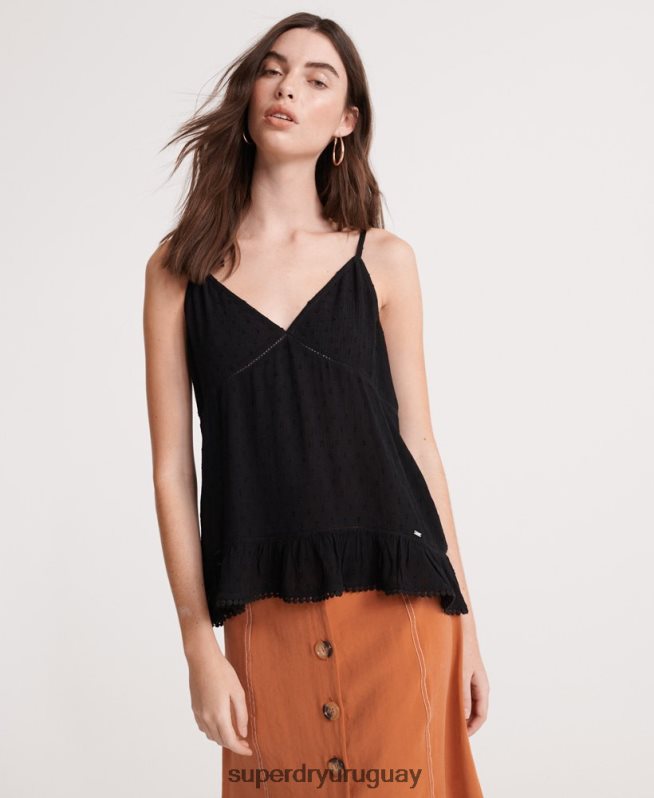 uy Superdry mujer camisola de encaje de verano negro DT2N8Z6776 ropa