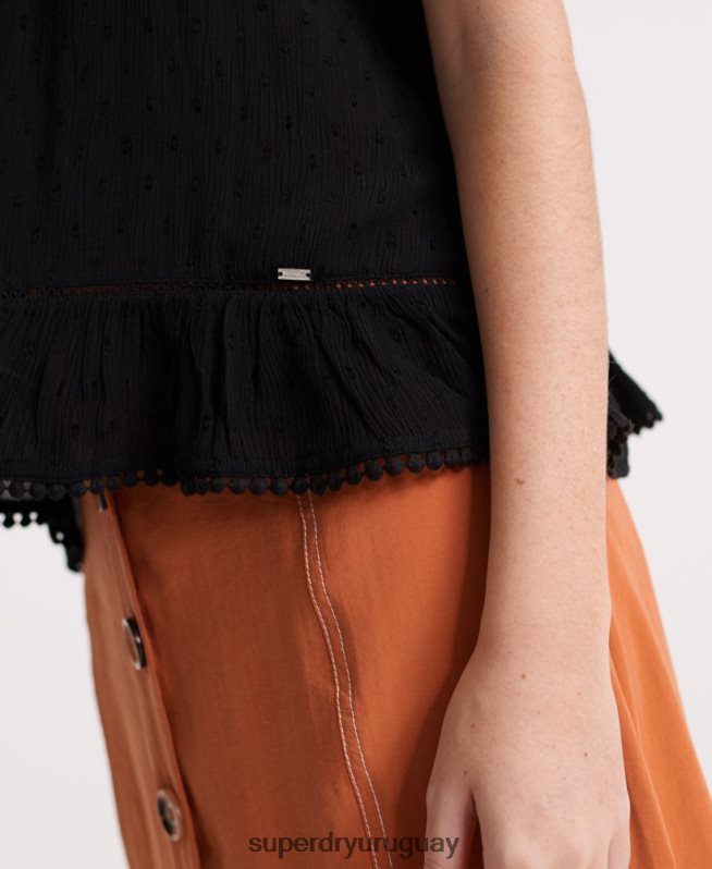 uy Superdry mujer camisola de encaje de verano negro DT2N8Z6776 ropa