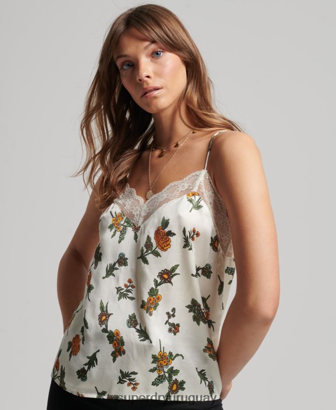 uy Superdry mujer camisola de satén blanco DT2N8Z2995 ropa