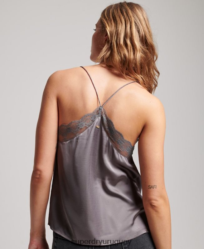 uy Superdry mujer camisola de satén gris DT2N8Z3017 ropa