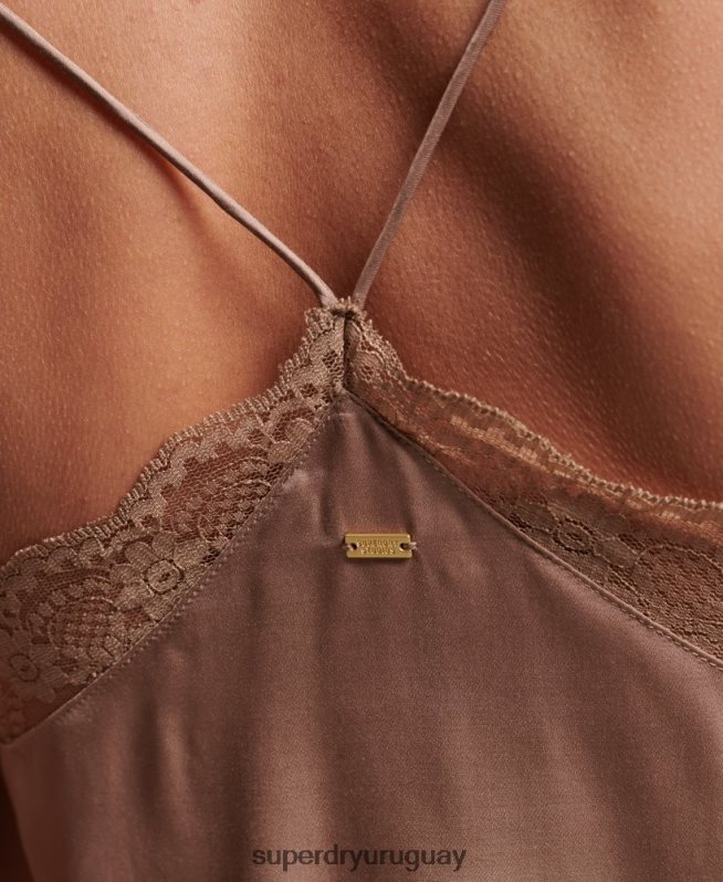 uy Superdry mujer camisola de satén marrón DT2N8Z2991 ropa