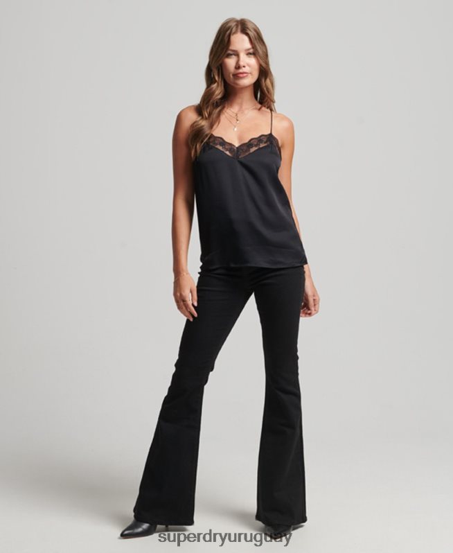 uy Superdry mujer camisola de satén negro DT2N8Z2933 ropa