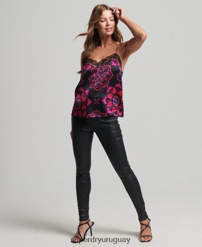 uy Superdry mujer camisola de satén negro DT2N8Z2992 ropa