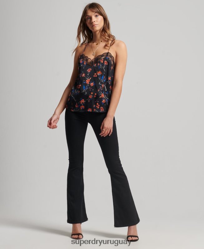 uy Superdry mujer camisola de satén negro DT2N8Z3030 ropa