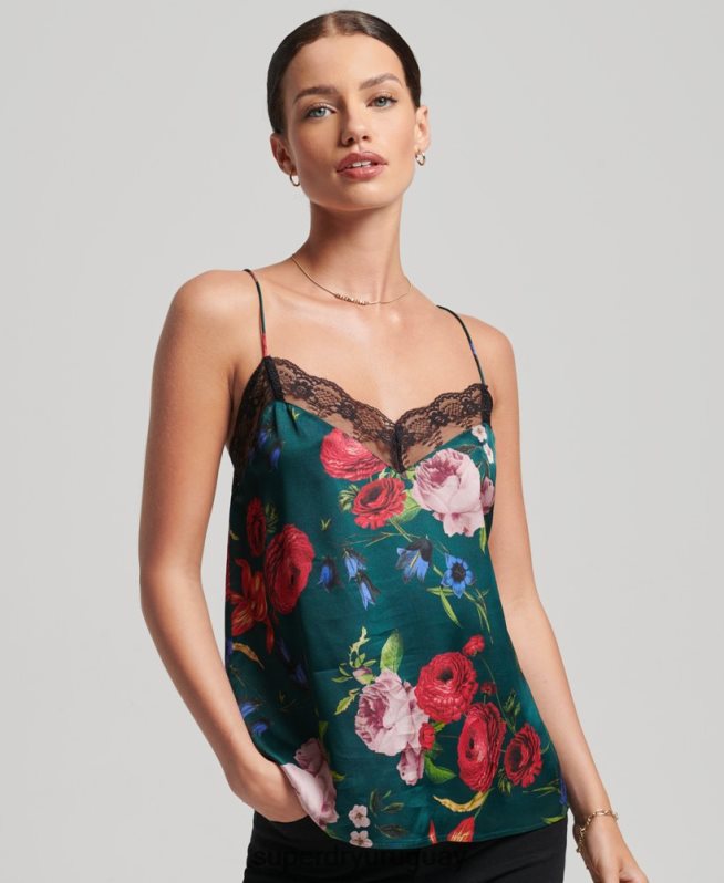 uy Superdry mujer camisola de satén verde DT2N8Z2961 ropa