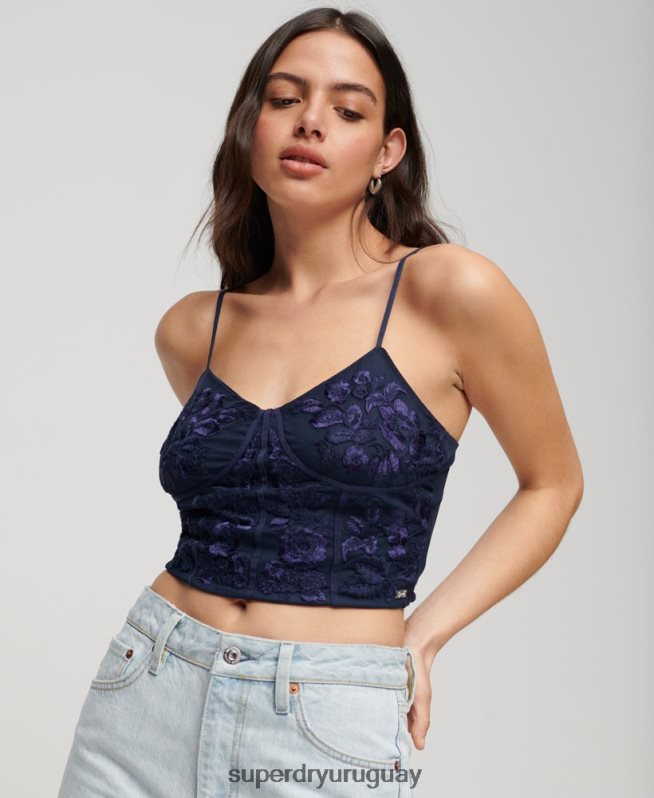 uy Superdry mujer corsé con bordado floral Armada DT2N8Z2872 ropa