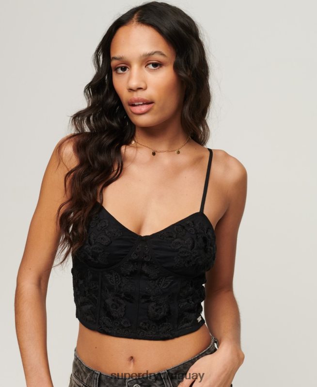 uy Superdry mujer corsé con bordado floral gris oscuro DT2N8Z2039 ropa