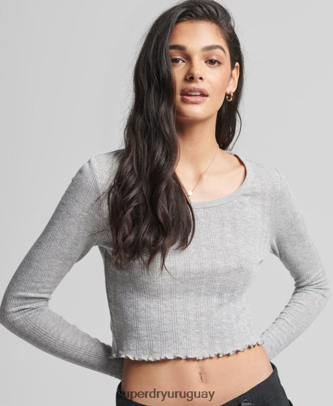 uy Superdry mujer crop top vintage pointelle de algodón orgánico gris DT2N8Z6724 ropa