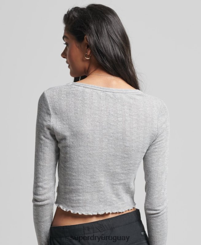 uy Superdry mujer crop top vintage pointelle de algodón orgánico gris DT2N8Z6724 ropa