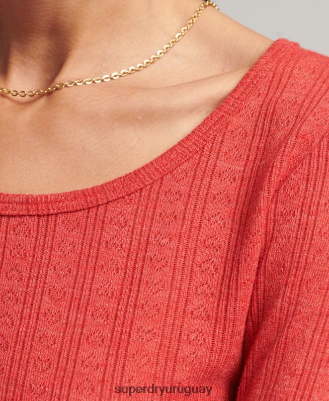 uy Superdry mujer crop top vintage pointelle de algodón orgánico rojo DT2N8Z6688 ropa