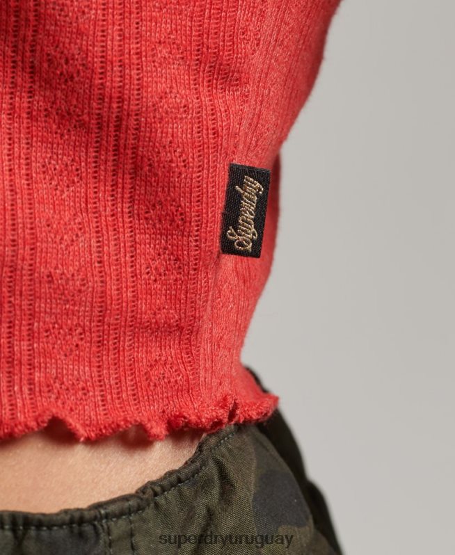 uy Superdry mujer crop top vintage pointelle de algodón orgánico rojo DT2N8Z6688 ropa