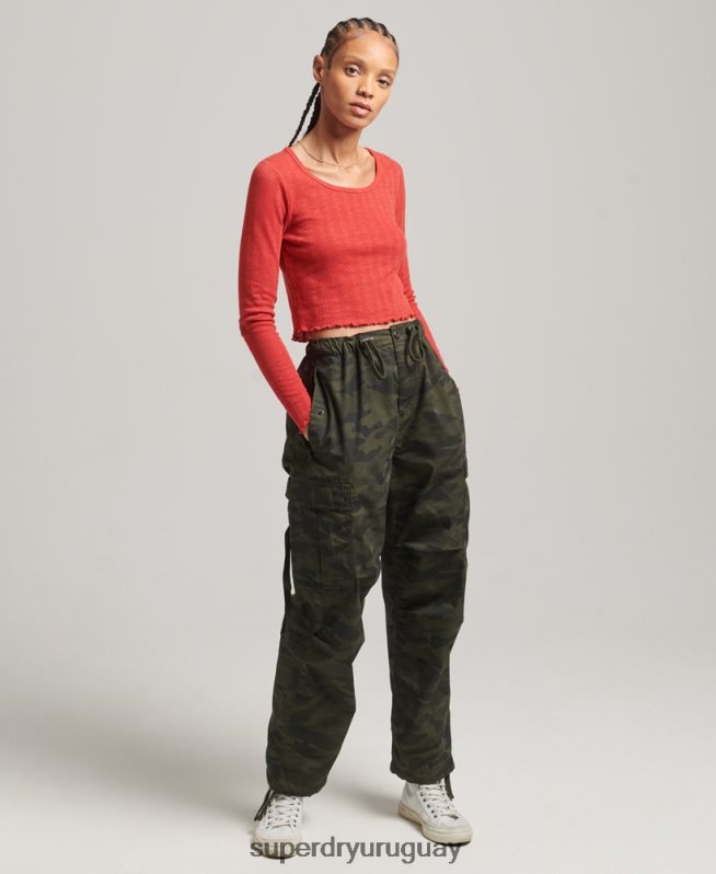 uy Superdry mujer crop top vintage pointelle de algodón orgánico rojo DT2N8Z6688 ropa