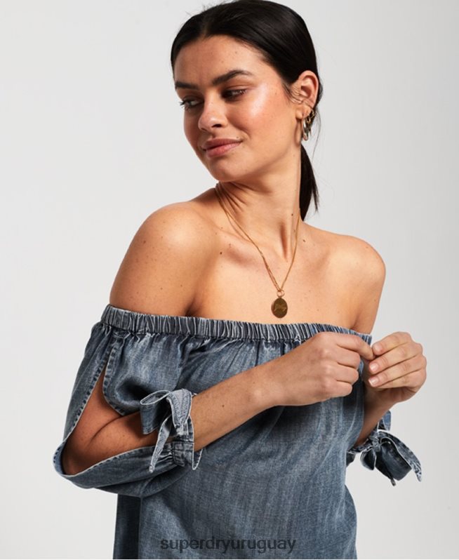 uy Superdry mujer elena parte superior azul DT2N8Z3069 ropa