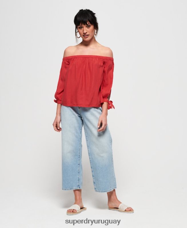 uy Superdry mujer elena parte superior rojo DT2N8Z3075 ropa