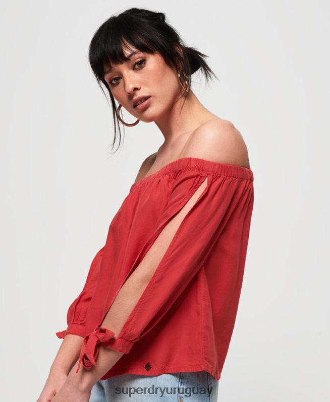 uy Superdry mujer elena parte superior rojo DT2N8Z3075 ropa