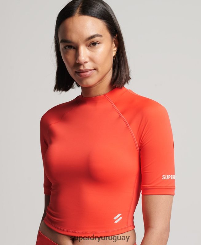 uy Superdry mujer top corto ajustado 3/4 coral DT2N8Z6311 ropa