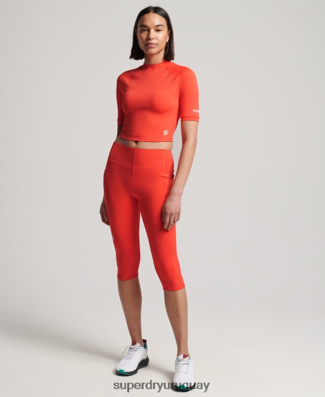 uy Superdry mujer top corto ajustado 3/4 coral DT2N8Z6311 ropa