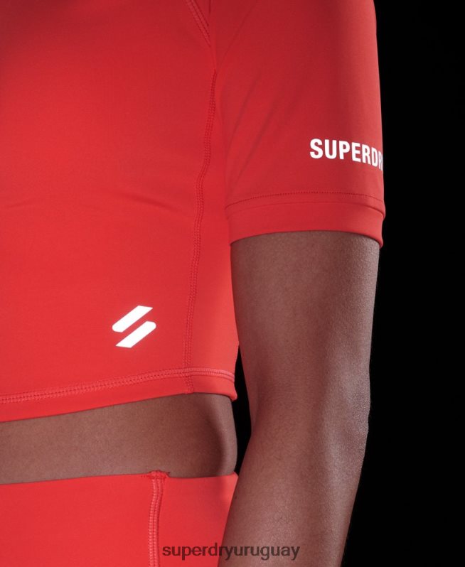 uy Superdry mujer top corto ajustado 3/4 coral DT2N8Z6311 ropa