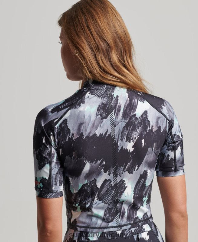 uy Superdry mujer top corto ajustado 3/4 gris oscuro DT2N8Z6318 ropa
