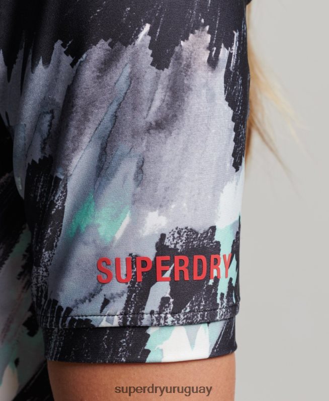 uy Superdry mujer top corto ajustado 3/4 gris oscuro DT2N8Z6318 ropa