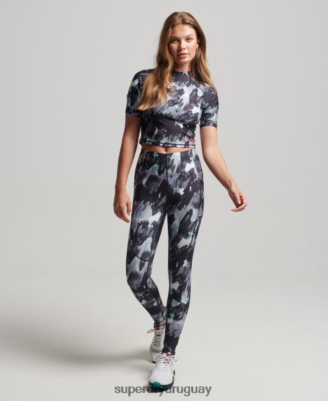 uy Superdry mujer top corto ajustado 3/4 gris oscuro DT2N8Z6318 ropa