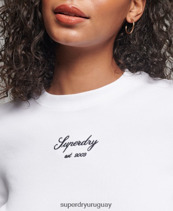 uy Superdry mujer top corto con logo heritage blanco DT2N8Z2975 ropa