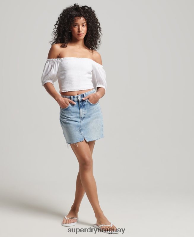 uy Superdry mujer top corto vintage ecovero fruncido blanco DT2N8Z6749 ropa