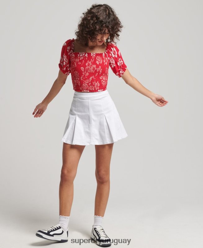 uy Superdry mujer top corto vintage ecovero fruncido rojo DT2N8Z6706 ropa
