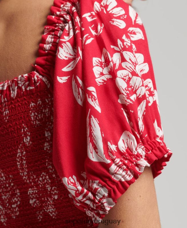 uy Superdry mujer top corto vintage ecovero fruncido rojo DT2N8Z6706 ropa