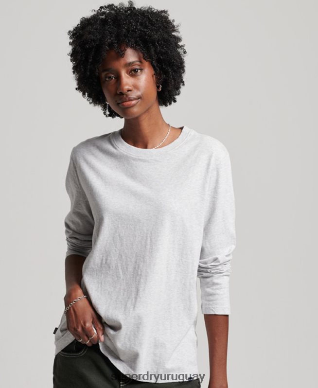 uy Superdry mujer top de algodón orgánico con logo vintage bordado gris claro DT2N8Z6569 ropa