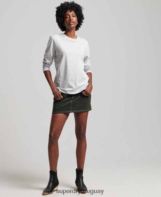 uy Superdry mujer top de algodón orgánico con logo vintage bordado gris claro DT2N8Z6569 ropa