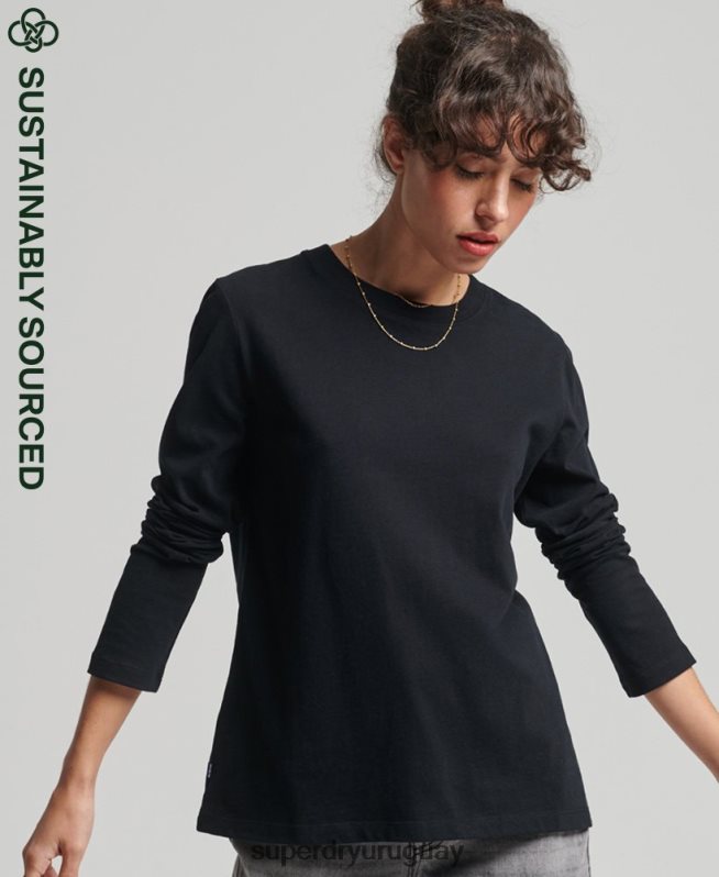 uy Superdry mujer top de algodón orgánico con logo vintage bordado negro DT2N8Z6676 ropa